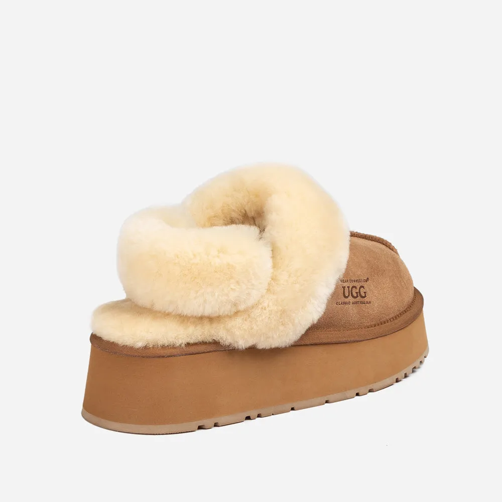 Ugg Platform Slipper (Elastic Logo & Wool Strap) 4.5cm (Detachable Feature)(Water Resistant)