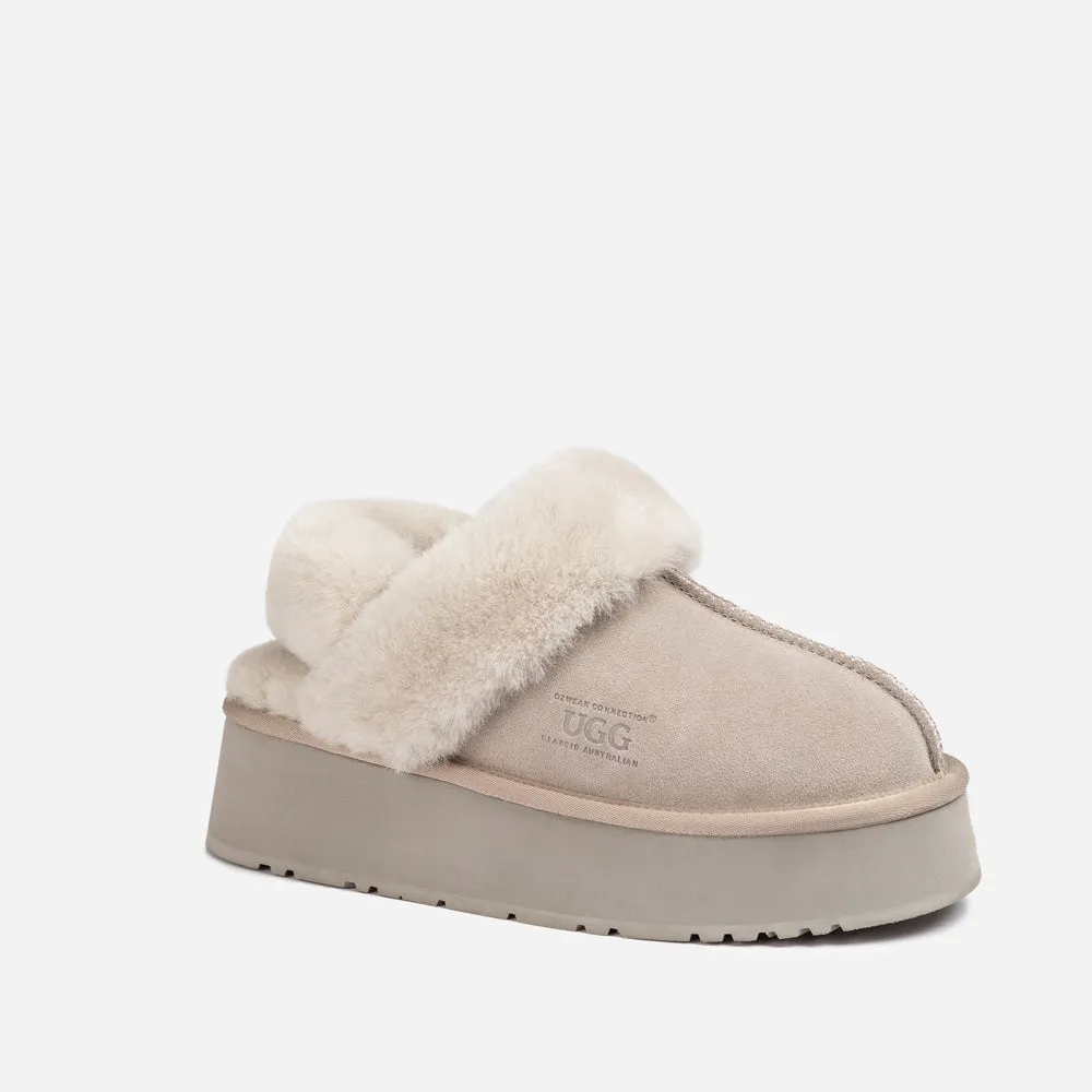 Ugg Platform Slipper (Elastic Logo & Wool Strap) 4.5cm (Detachable Feature)(Water Resistant)