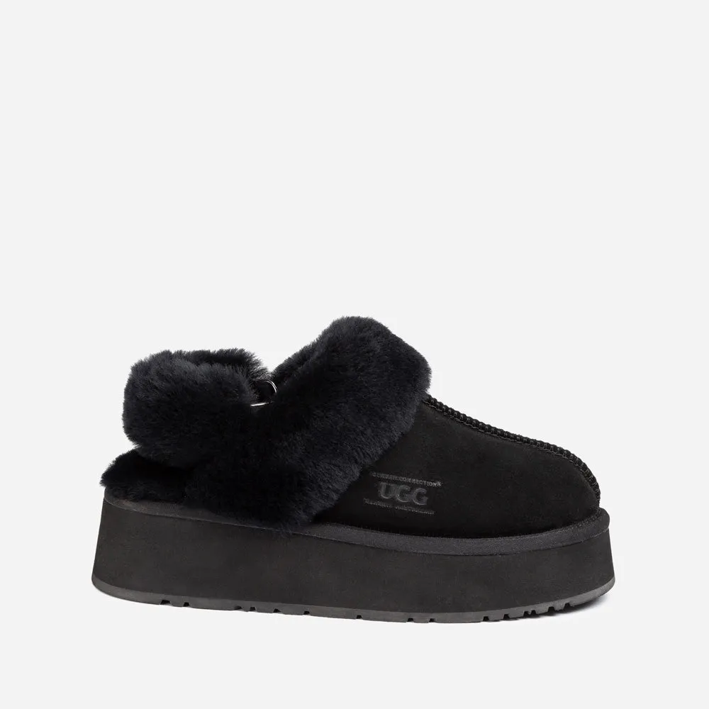 Ugg Platform Slipper (Elastic Logo & Wool Strap) 4.5cm (Detachable Feature)(Water Resistant)