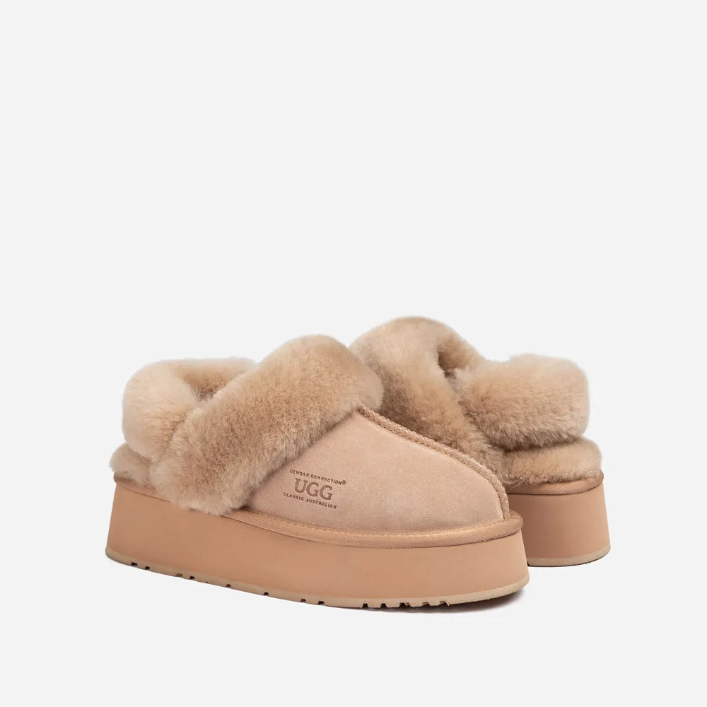 Ugg Platform Slipper (Elastic Logo & Wool Strap) 4.5cm (Detachable Feature)(Water Resistant)