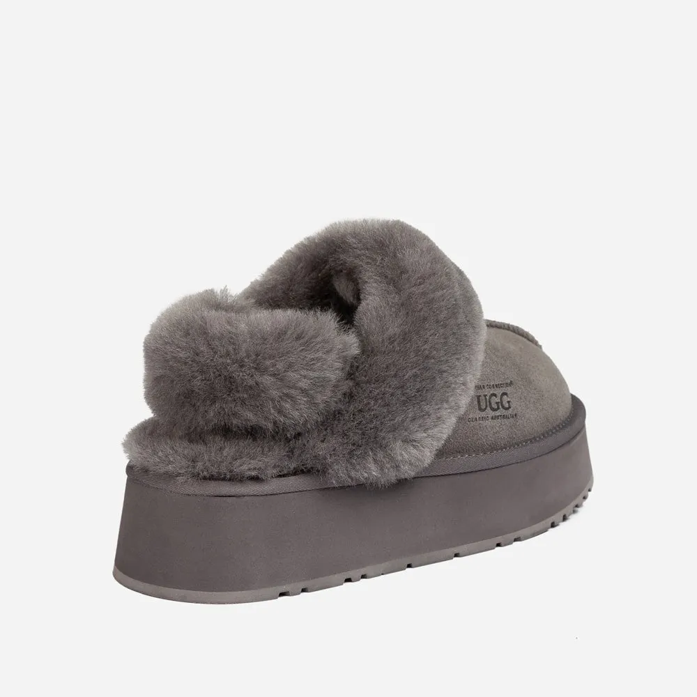 Ugg Platform Slipper (Elastic Logo & Wool Strap) 4.5cm (Detachable Feature)(Water Resistant)