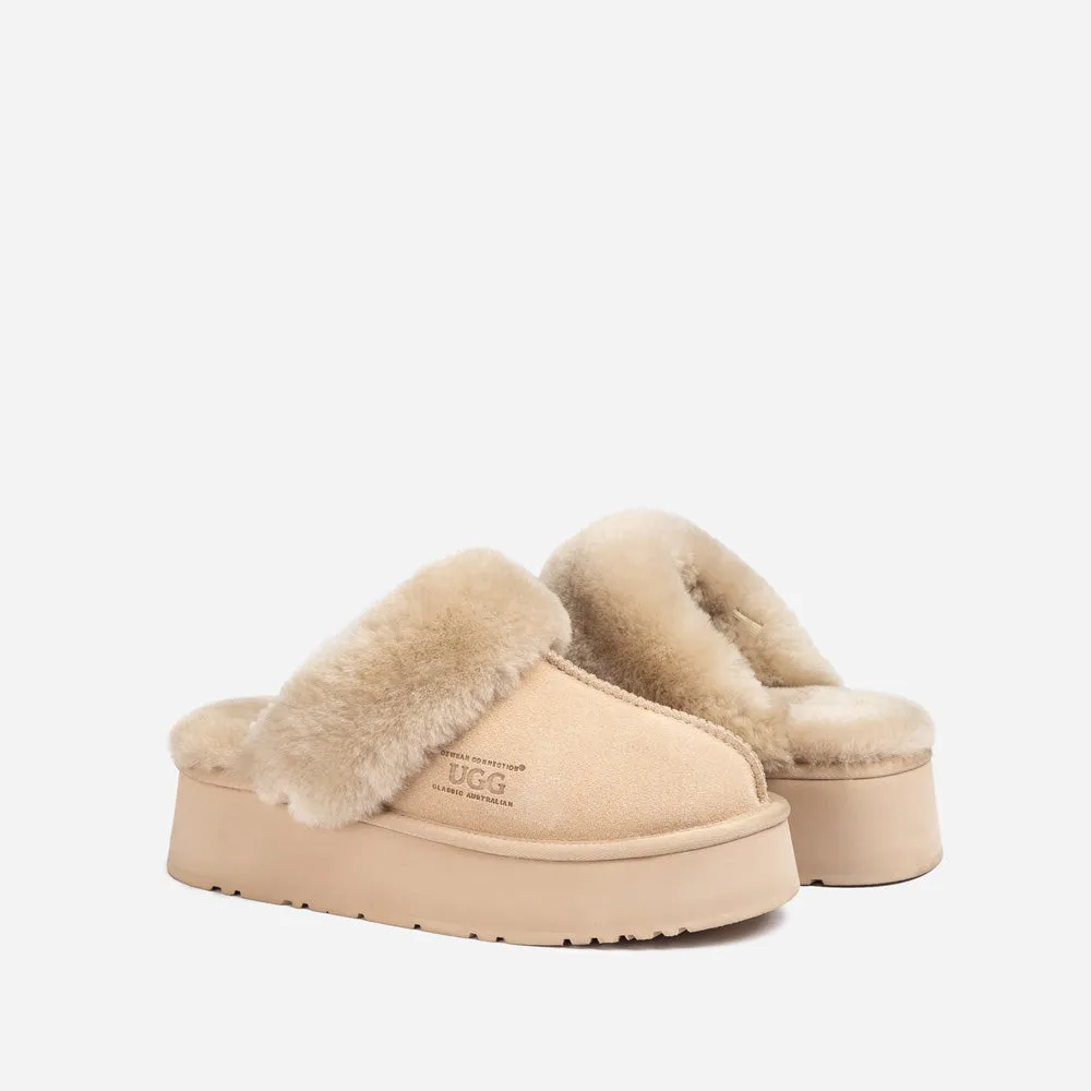 Ugg Platform Slipper (Elastic Logo & Wool Strap) 4.5cm (Detachable Feature)(Water Resistant)