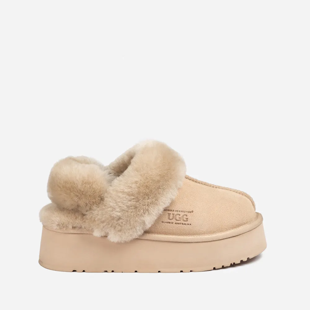 Ugg Platform Slipper (Elastic Logo & Wool Strap) 4.5cm (Detachable Feature)(Water Resistant)