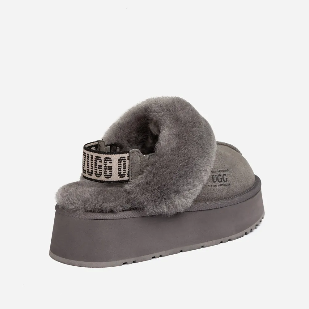 Ugg Platform Slipper (Elastic Logo & Wool Strap) 4.5cm (Detachable Feature)(Water Resistant)