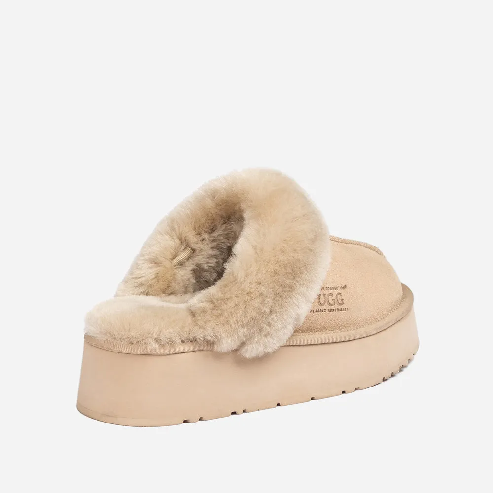 Ugg Platform Slipper (Elastic Logo & Wool Strap) 4.5cm (Detachable Feature)(Water Resistant)