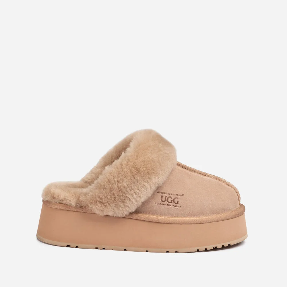 Ugg Platform Slipper (Elastic Logo & Wool Strap) 4.5cm (Detachable Feature)(Water Resistant)