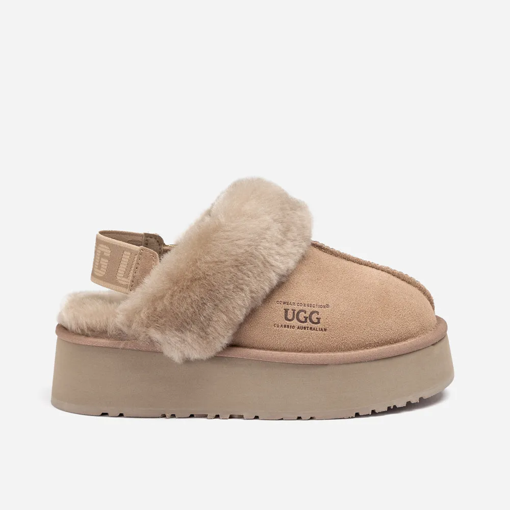 Ugg Platform Slipper (Elastic Logo & Wool Strap) 4.5cm (Detachable Feature)(Water Resistant)