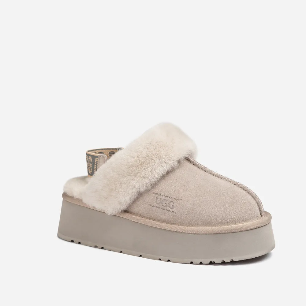 Ugg Platform Slipper (Elastic Logo & Wool Strap) 4.5cm (Detachable Feature)(Water Resistant)