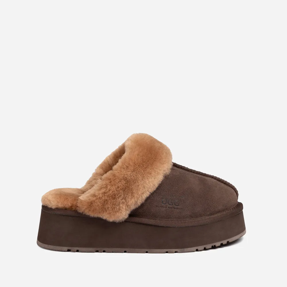 Ugg Platform Slipper (Elastic Logo & Wool Strap) 4.5cm (Detachable Feature)(Water Resistant)