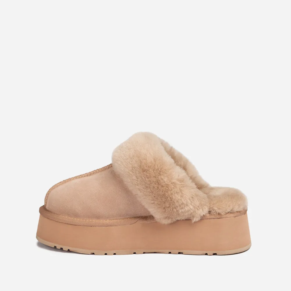 Ugg Platform Slipper (Elastic Logo & Wool Strap) 4.5cm (Detachable Feature)(Water Resistant)