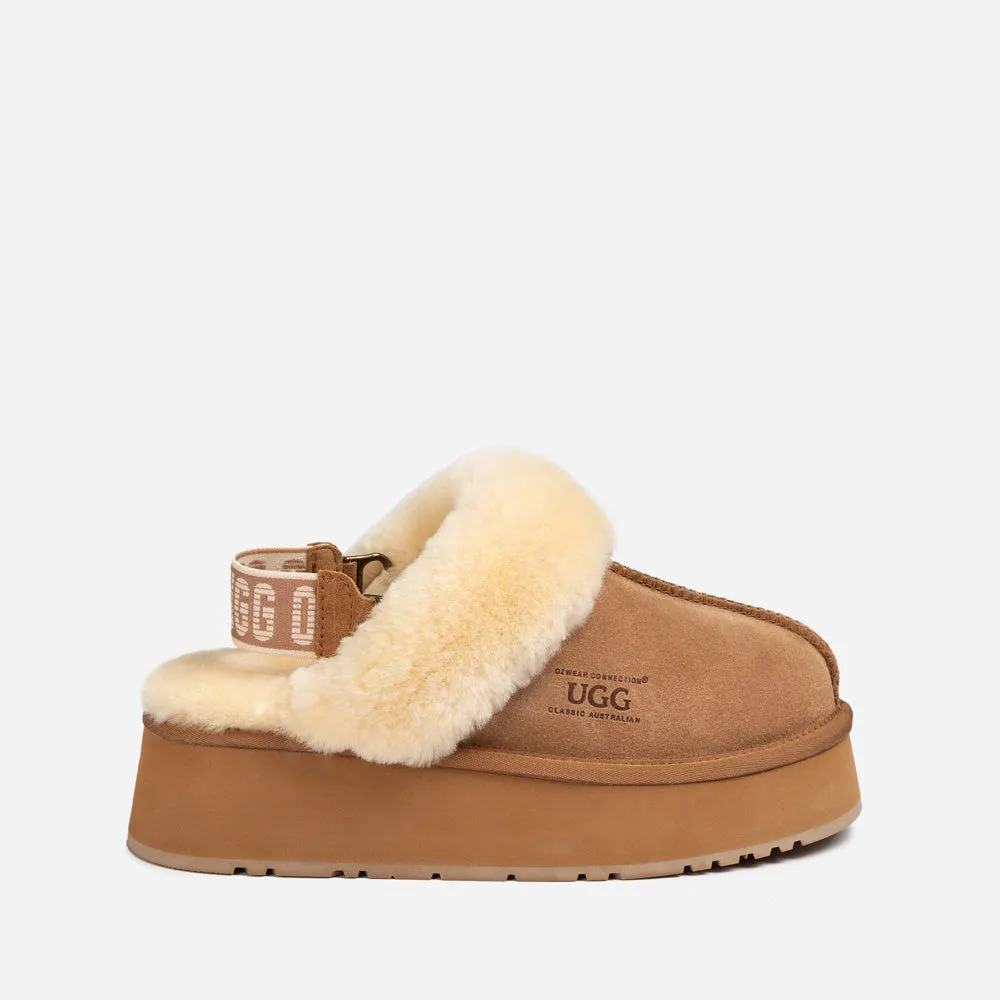 Ugg Platform Slipper (Elastic Logo & Wool Strap) 4.5cm (Detachable Feature)(Water Resistant)