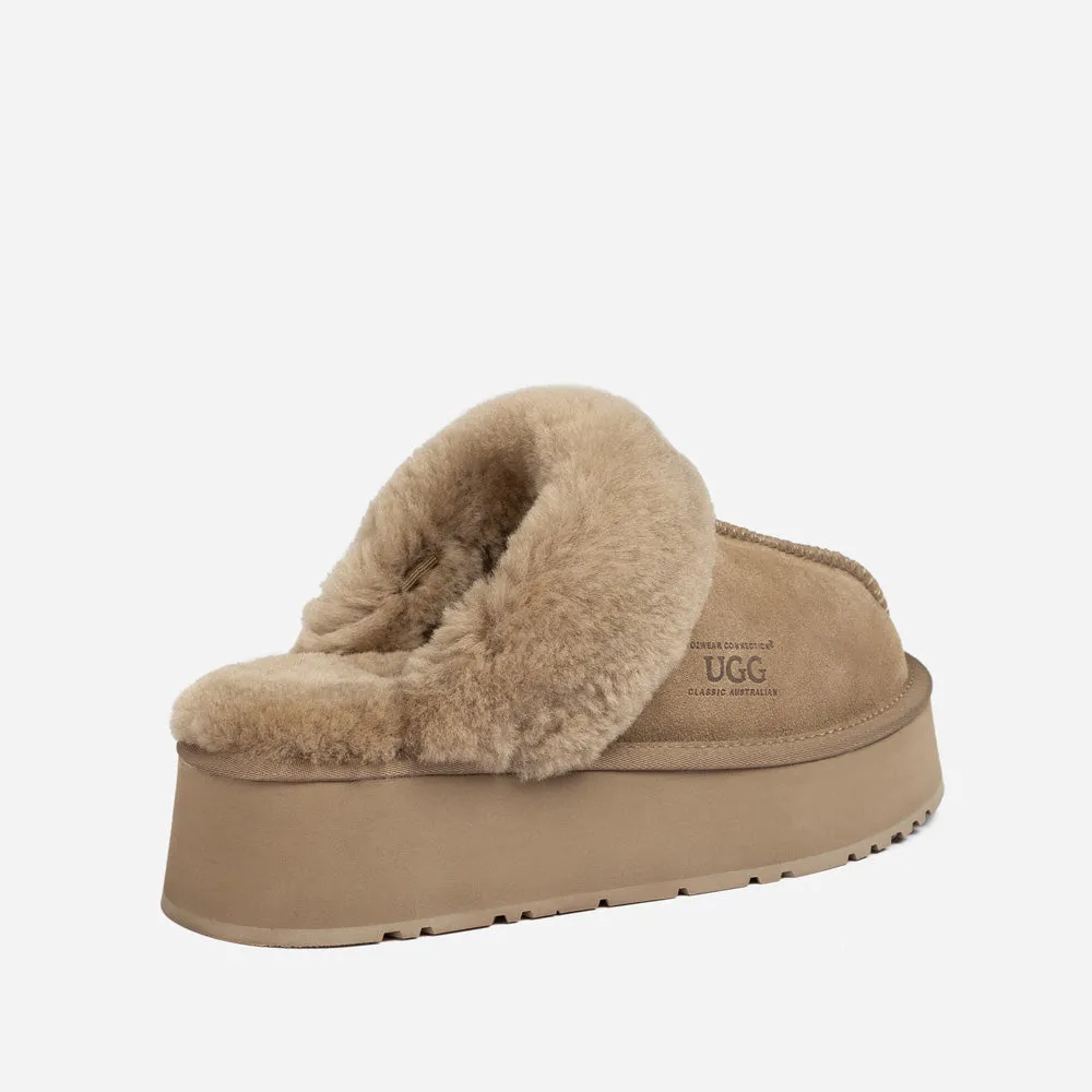 Ugg Platform Slipper (Elastic Logo & Wool Strap) 4.5cm (Detachable Feature)(Water Resistant)