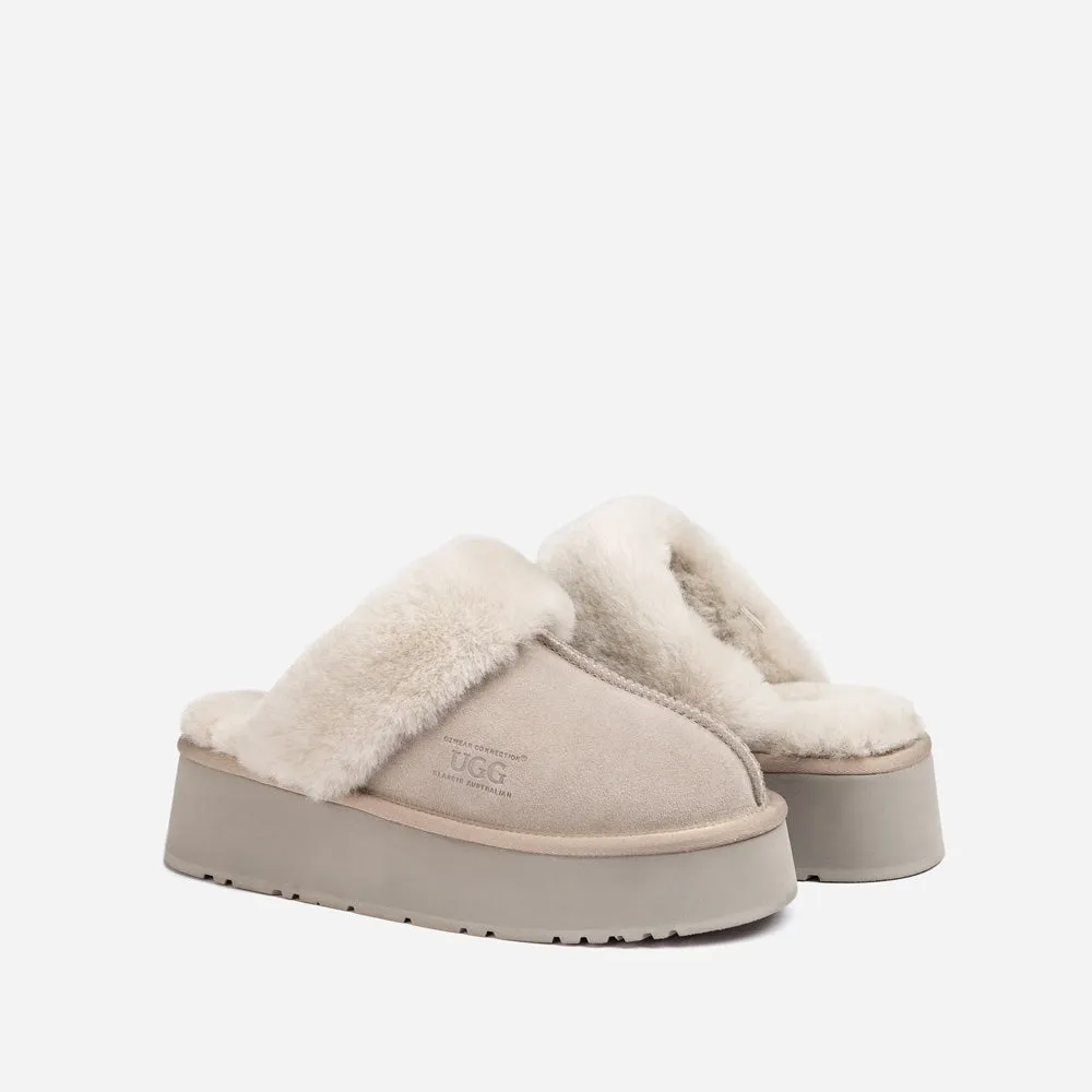 Ugg Platform Slipper (Elastic Logo & Wool Strap) 4.5cm (Detachable Feature)(Water Resistant)