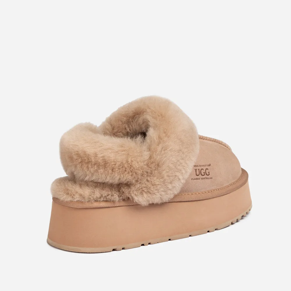 Ugg Platform Slipper (Elastic Logo & Wool Strap) 4.5cm (Detachable Feature)(Water Resistant)