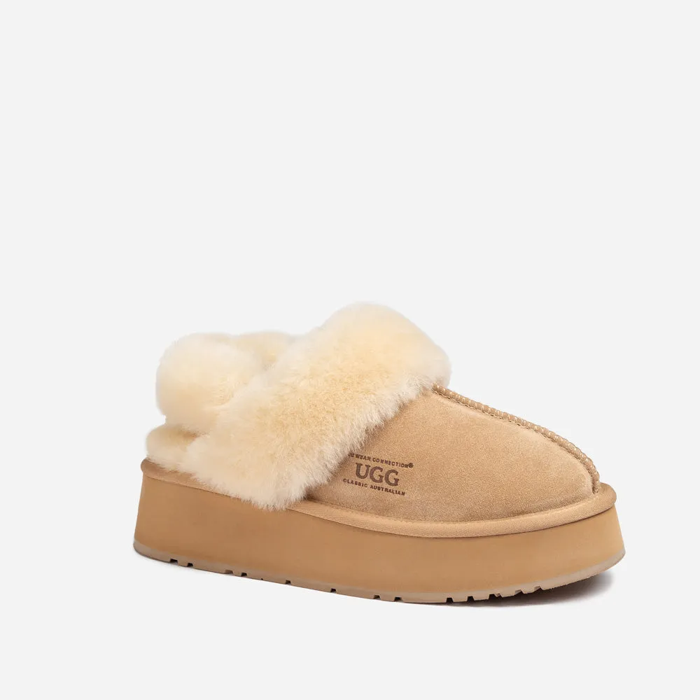 Ugg Platform Slipper (Elastic Logo & Wool Strap) 4.5cm (Detachable Feature)(Water Resistant)