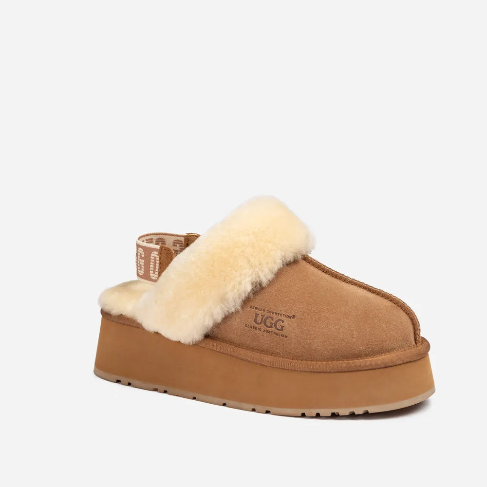 Ugg Platform Slipper (Elastic Logo & Wool Strap) 4.5cm (Detachable Feature)(Water Resistant)