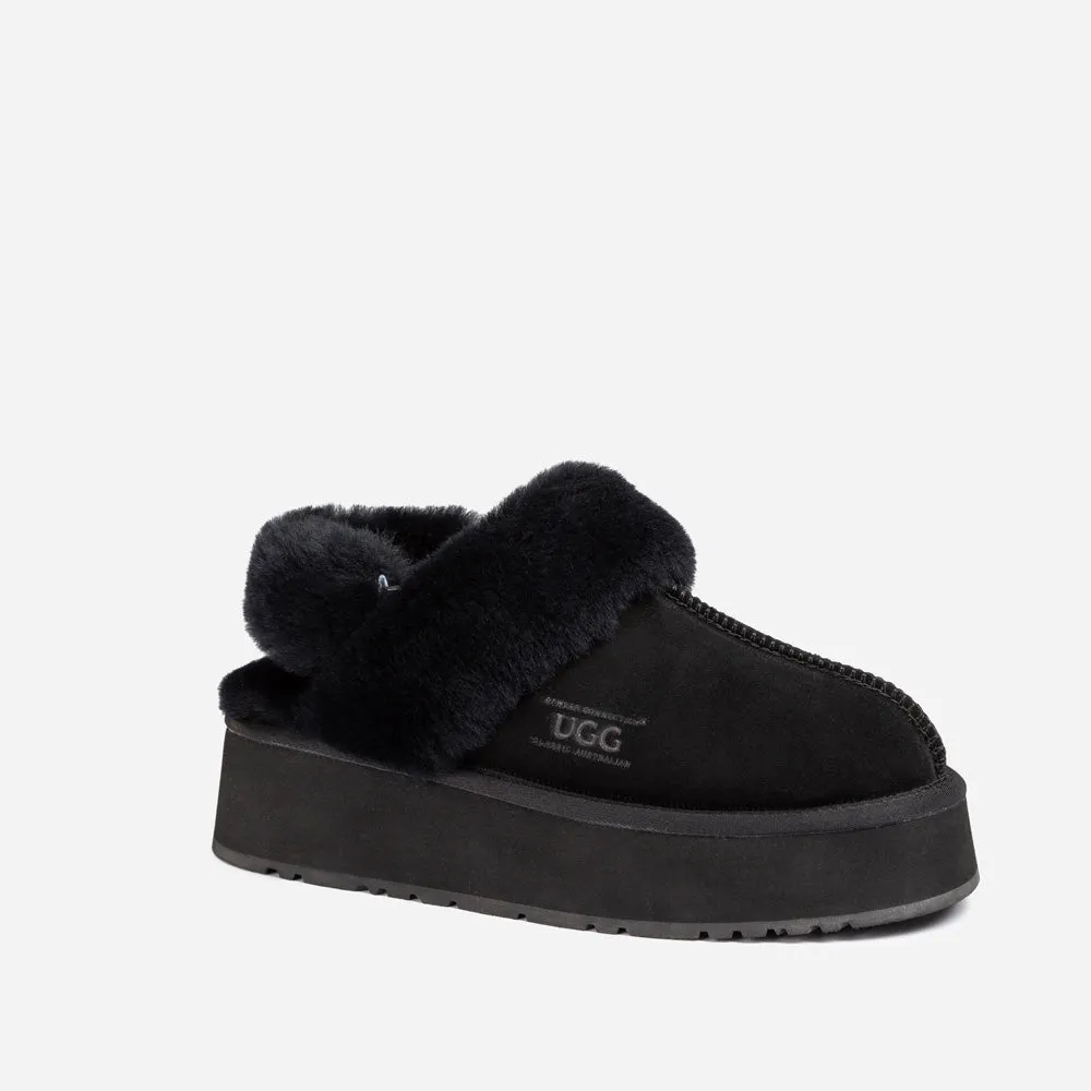 Ugg Platform Slipper (Elastic Logo & Wool Strap) 4.5cm (Detachable Feature)(Water Resistant)