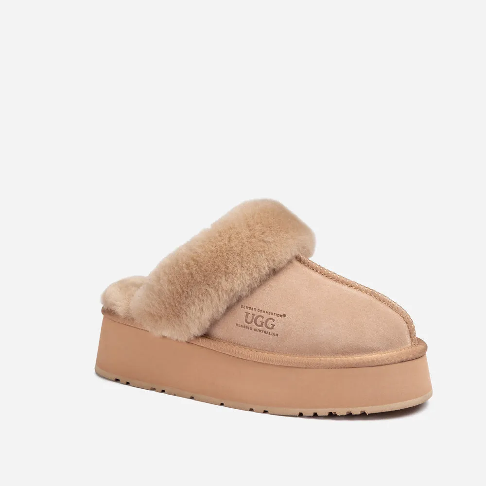 Ugg Platform Slipper (Elastic Logo & Wool Strap) 4.5cm (Detachable Feature)(Water Resistant)