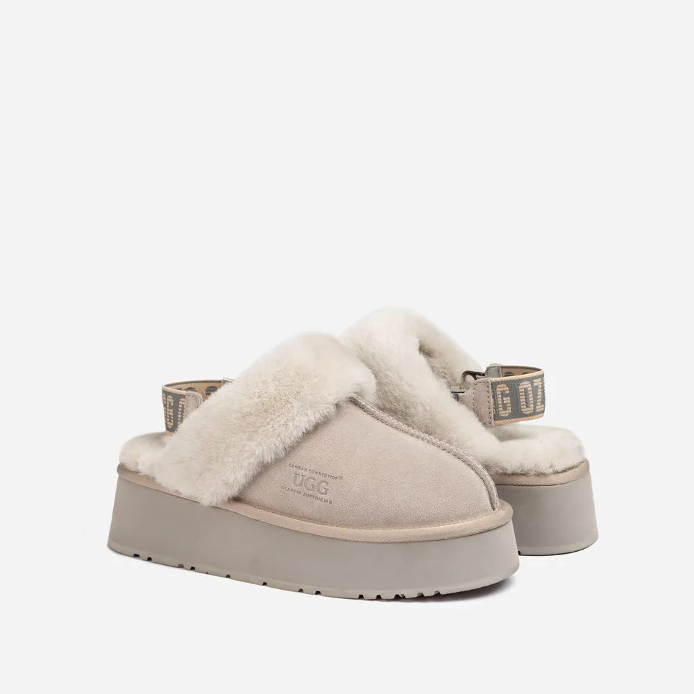 Ugg Platform Slipper (Elastic Logo & Wool Strap) 4.5cm (Detachable Feature)(Water Resistant)