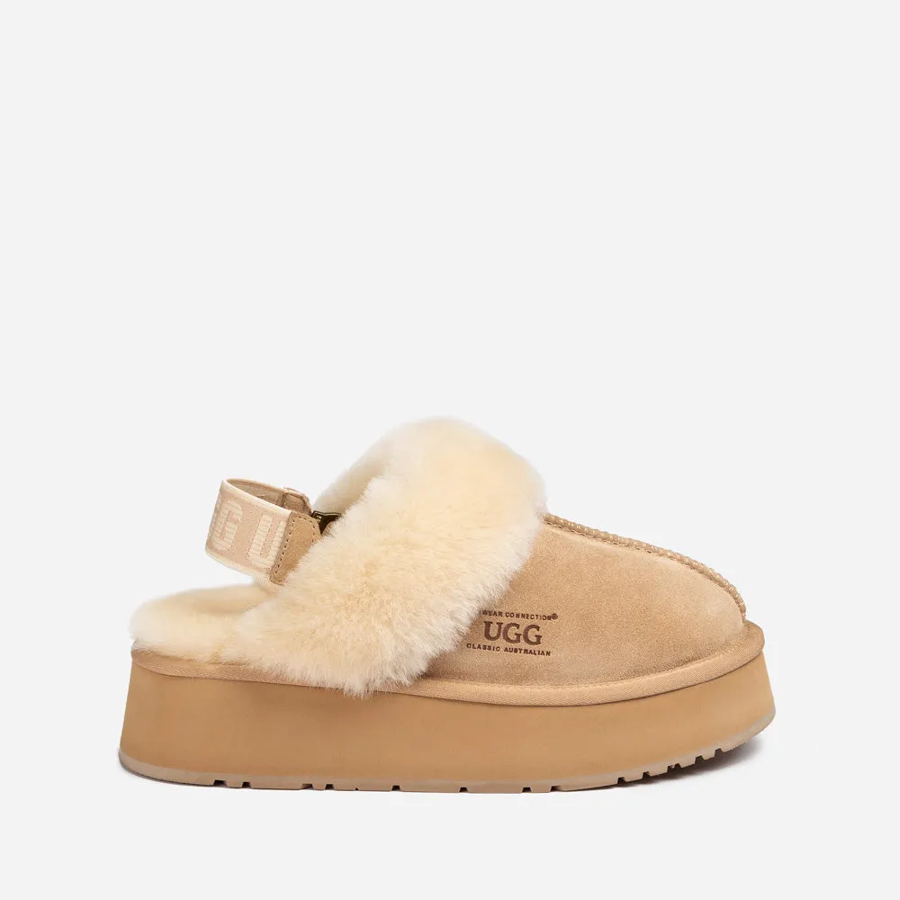 Ugg Platform Slipper (Elastic Logo & Wool Strap) 4.5cm (Detachable Feature)(Water Resistant)