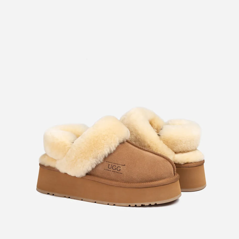 Ugg Platform Slipper (Elastic Logo & Wool Strap) 4.5cm (Detachable Feature)(Water Resistant)