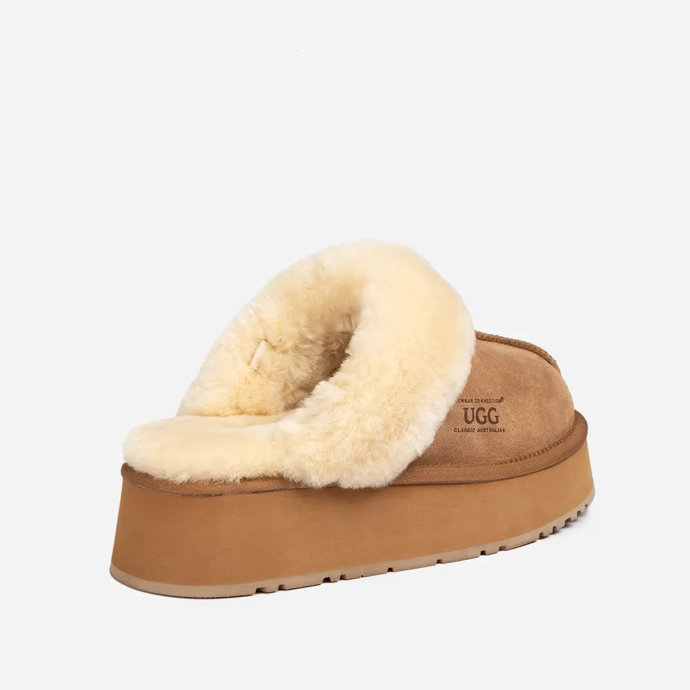 Ugg Platform Slipper (Elastic Logo & Wool Strap) 4.5cm (Detachable Feature)(Water Resistant)