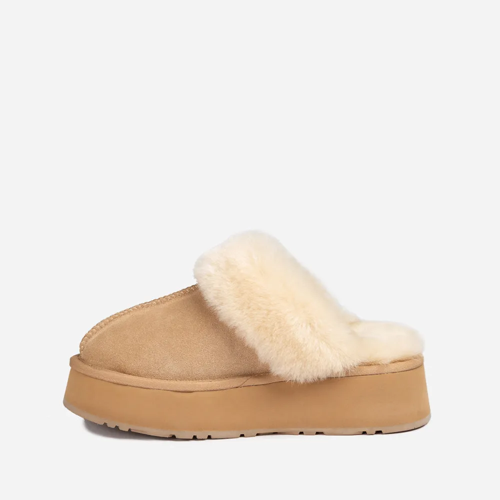 Ugg Platform Slipper (Elastic Logo & Wool Strap) 4.5cm (Detachable Feature)(Water Resistant)