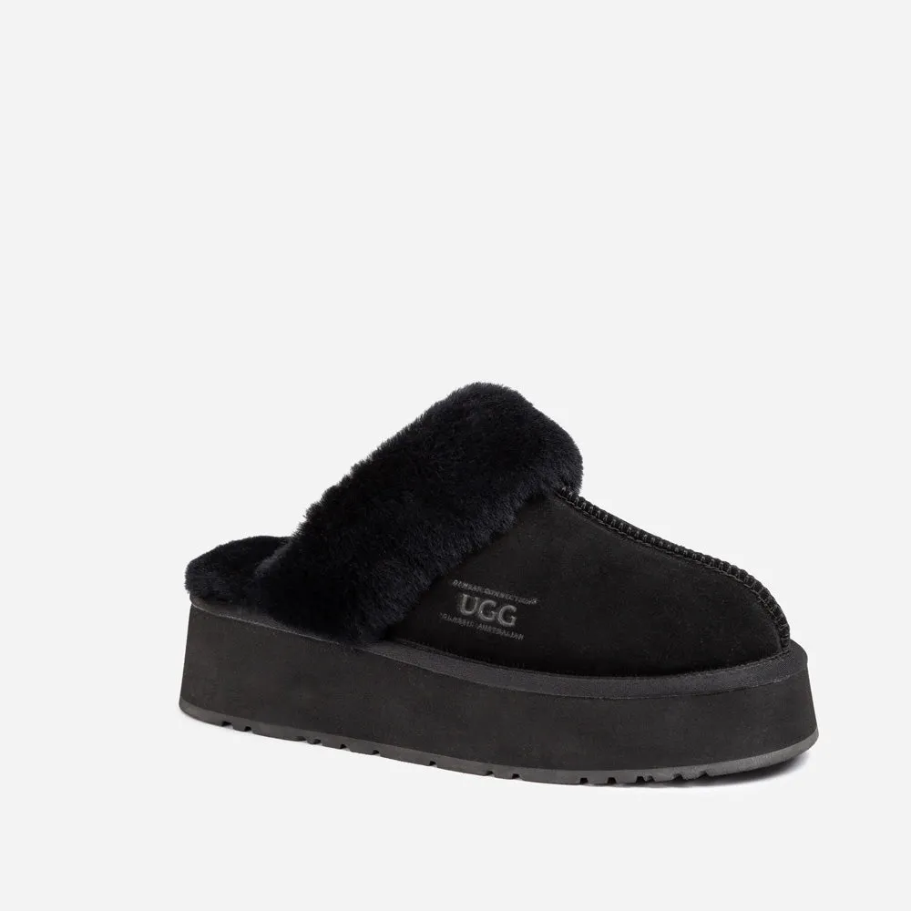 Ugg Platform Slipper (Elastic Logo & Wool Strap) 4.5cm (Detachable Feature)(Water Resistant)