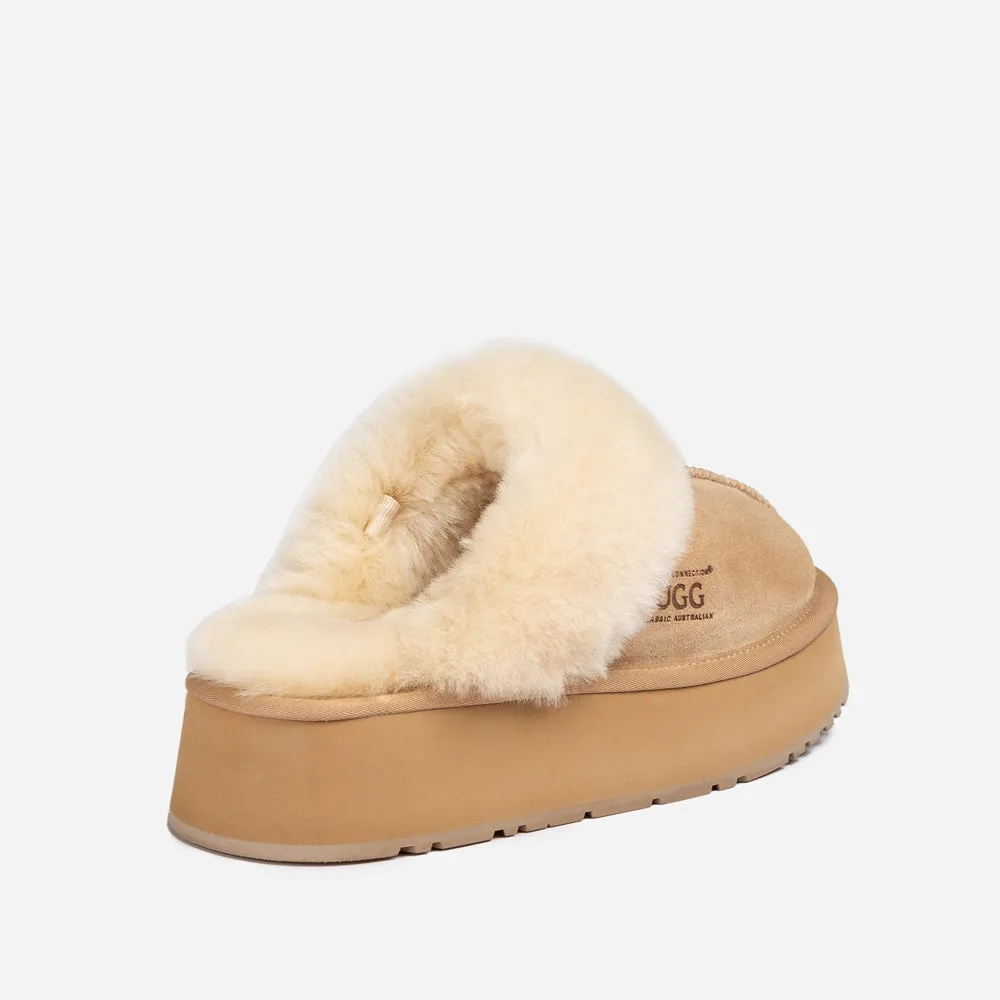 Ugg Platform Slipper (Elastic Logo & Wool Strap) 4.5cm (Detachable Feature)(Water Resistant)