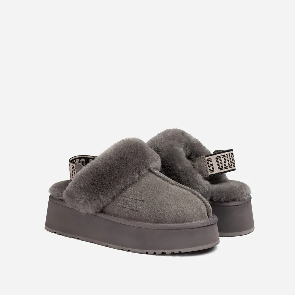 Ugg Platform Slipper (Elastic Logo & Wool Strap) 4.5cm (Detachable Feature)(Water Resistant)