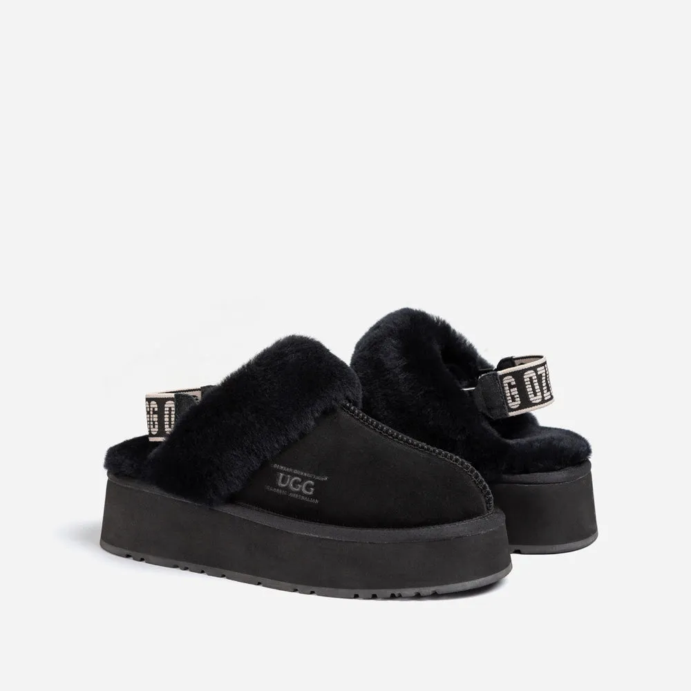 Ugg Platform Slipper (Elastic Logo & Wool Strap) 4.5cm (Detachable Feature)(Water Resistant)