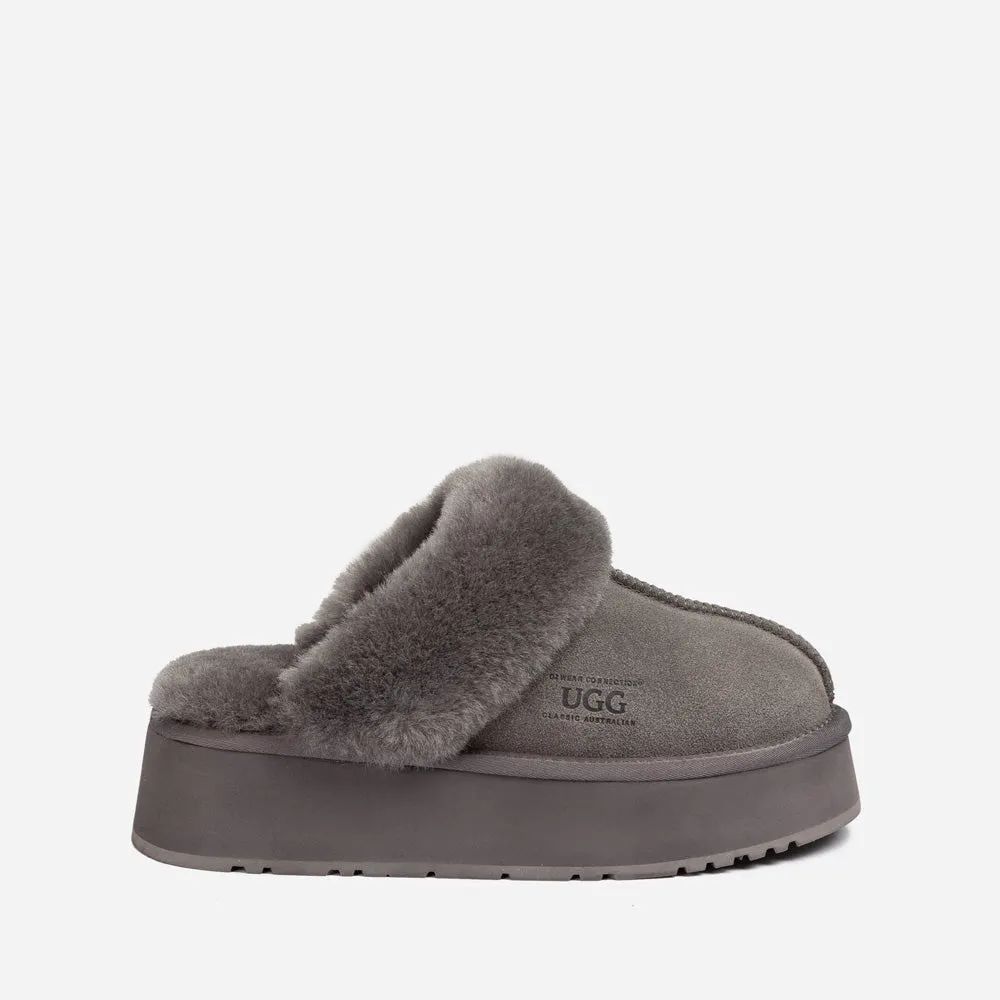 Ugg Platform Slipper (Elastic Logo & Wool Strap) 4.5cm (Detachable Feature)(Water Resistant)