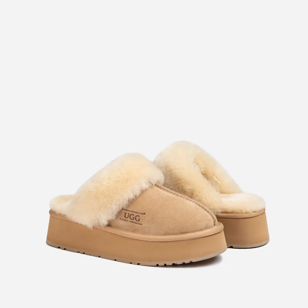 Ugg Platform Slipper (Elastic Logo & Wool Strap) 4.5cm (Detachable Feature)(Water Resistant)