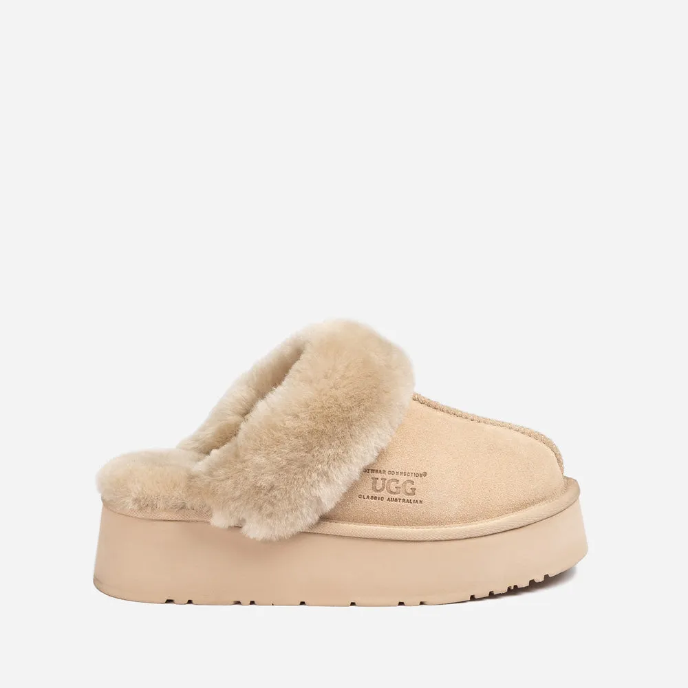 Ugg Platform Slipper (Elastic Logo & Wool Strap) 4.5cm (Detachable Feature)(Water Resistant)