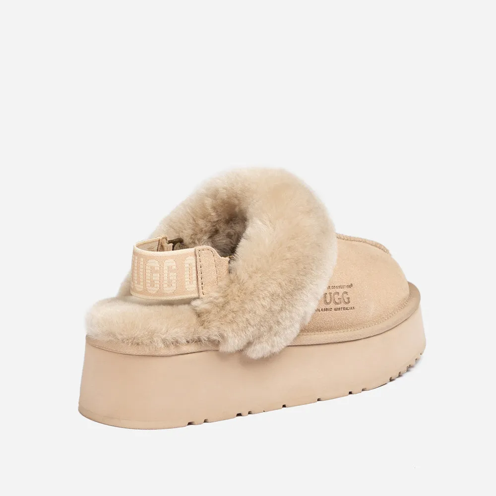 Ugg Platform Slipper (Elastic Logo & Wool Strap) 4.5cm (Detachable Feature)(Water Resistant)