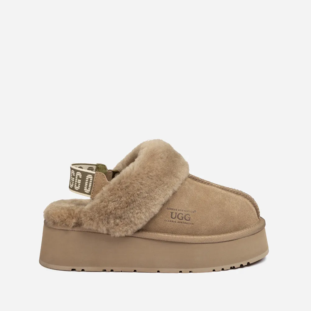 Ugg Platform Slipper (Elastic Logo & Wool Strap) 4.5cm (Detachable Feature)(Water Resistant)