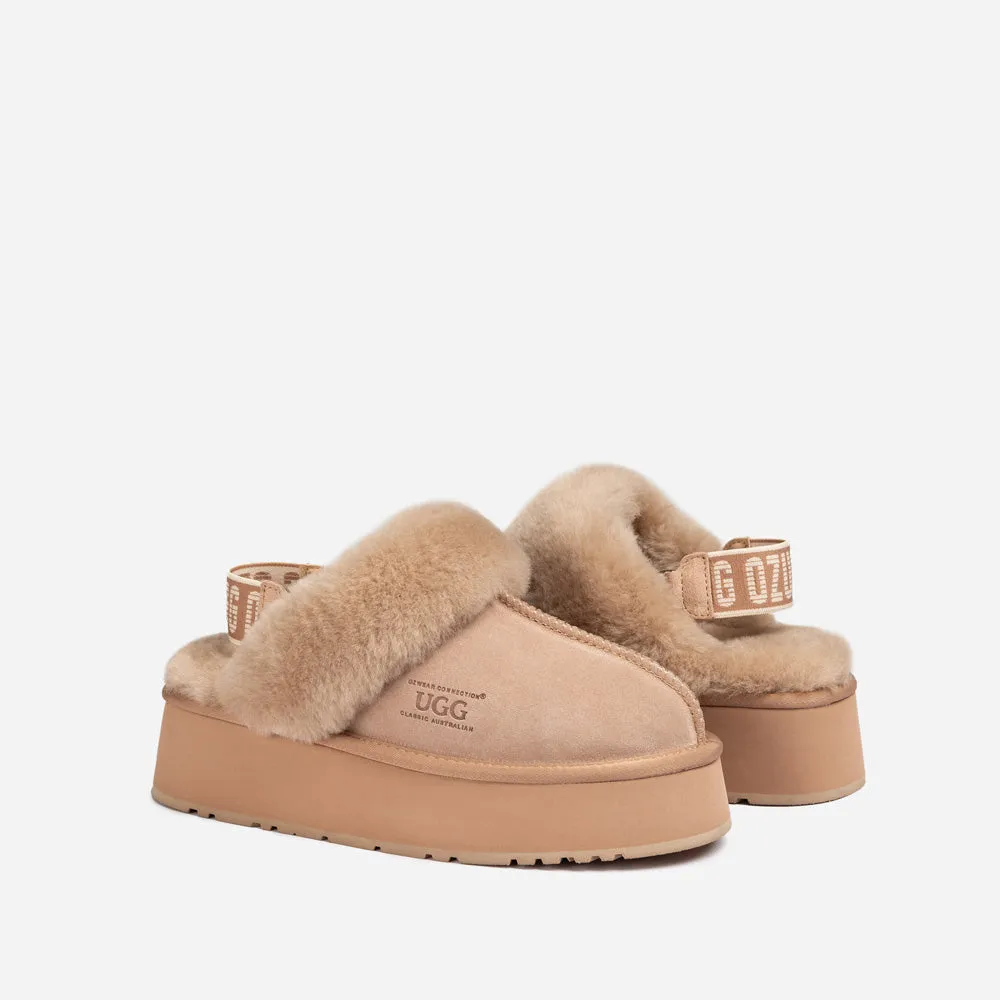 Ugg Platform Slipper (Elastic Logo & Wool Strap) 4.5cm (Detachable Feature)(Water Resistant)