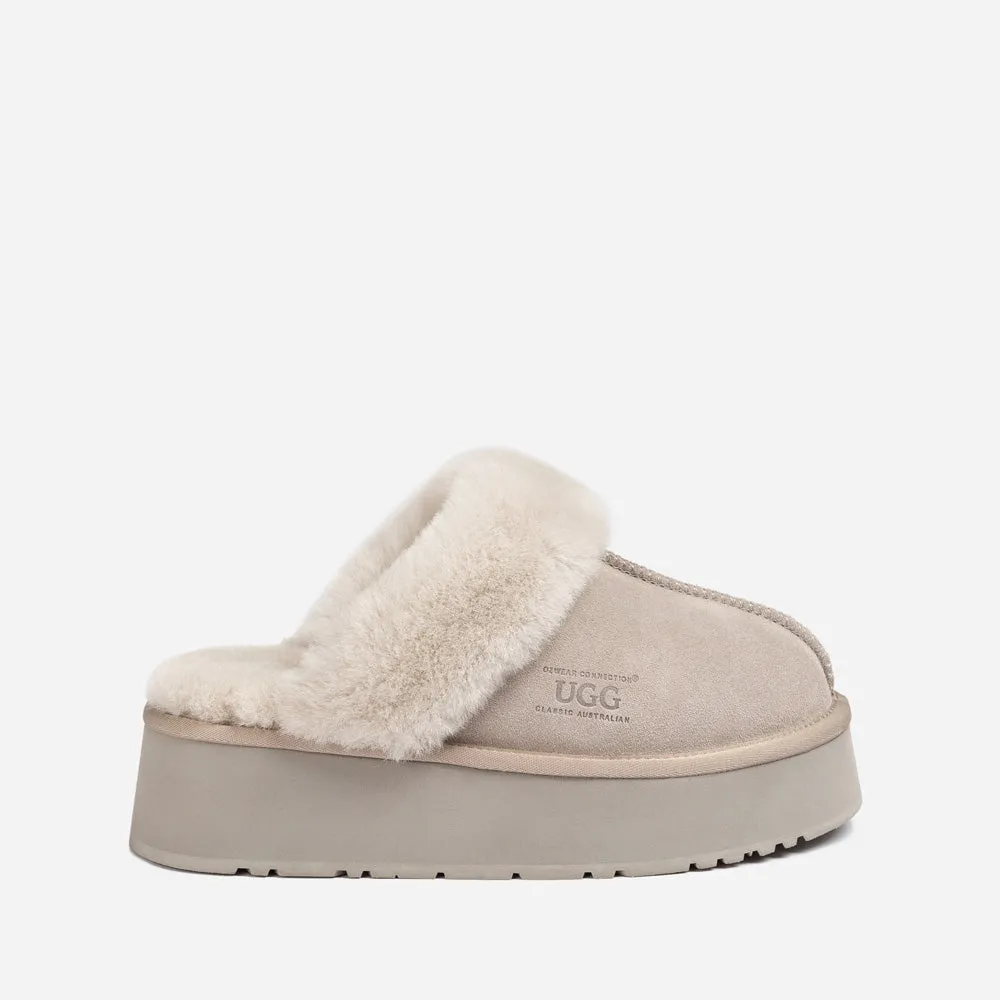 Ugg Platform Slipper (Elastic Logo & Wool Strap) 4.5cm (Detachable Feature)(Water Resistant)