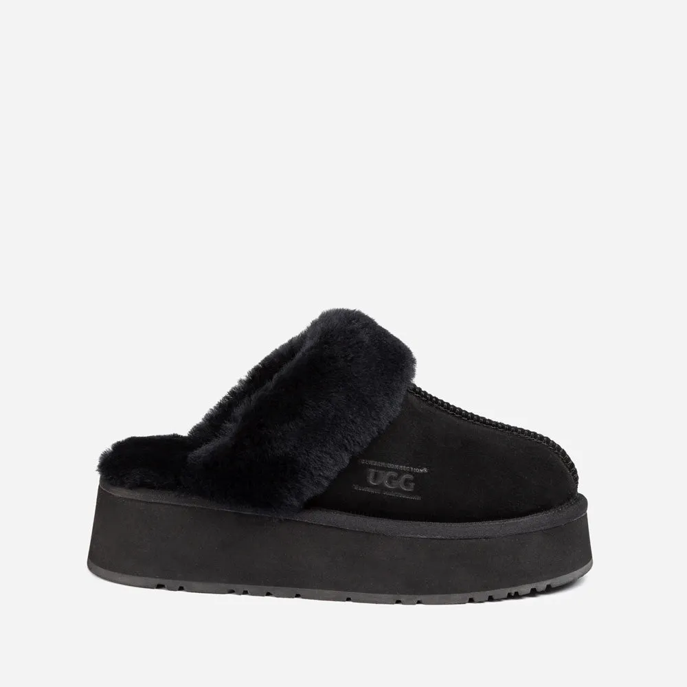 Ugg Platform Slipper (Elastic Logo & Wool Strap) 4.5cm (Detachable Feature)(Water Resistant)