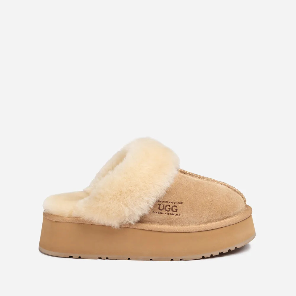 Ugg Platform Slipper (Elastic Logo & Wool Strap) 4.5cm (Detachable Feature)(Water Resistant)