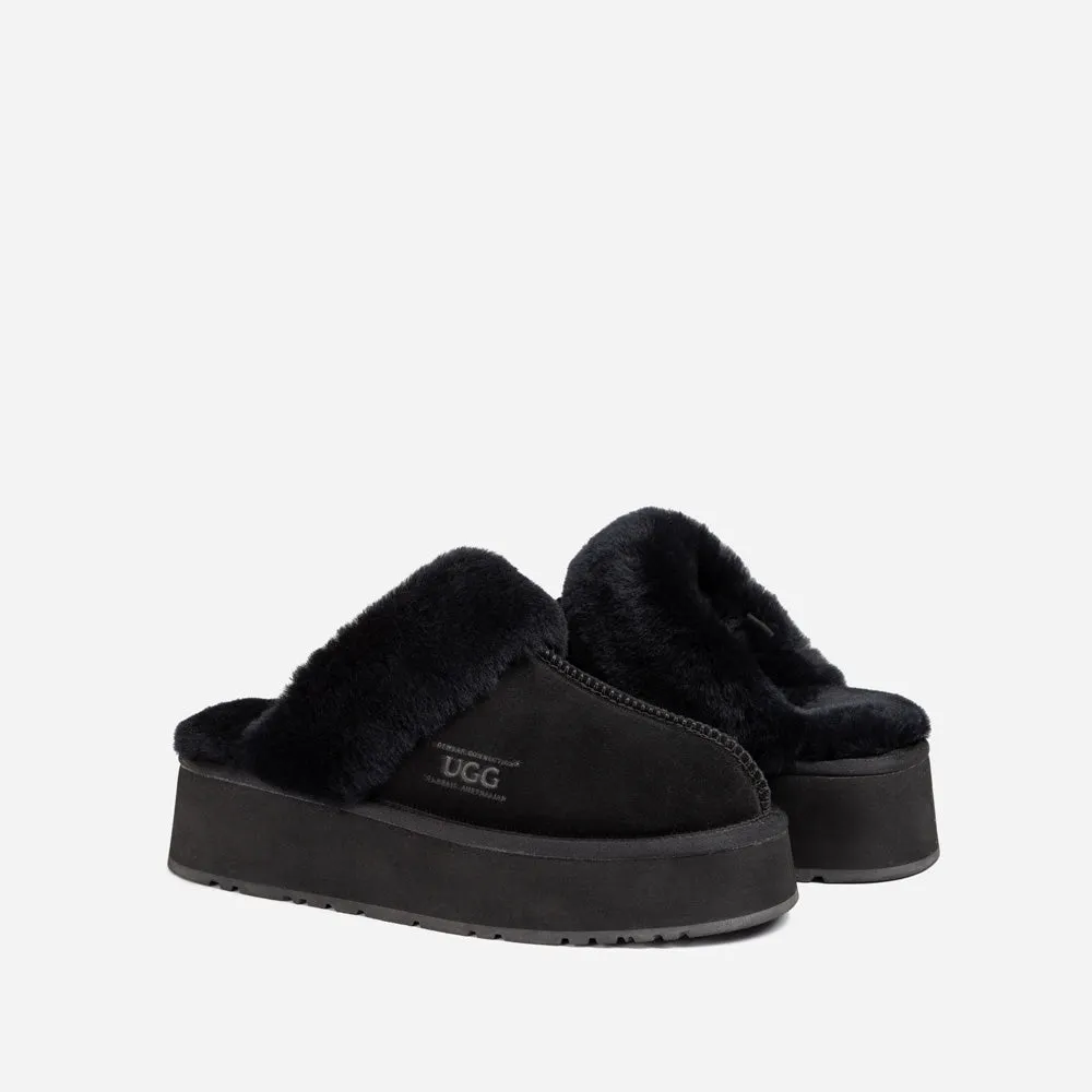 Ugg Platform Slipper (Elastic Logo & Wool Strap) 4.5cm (Detachable Feature)(Water Resistant)