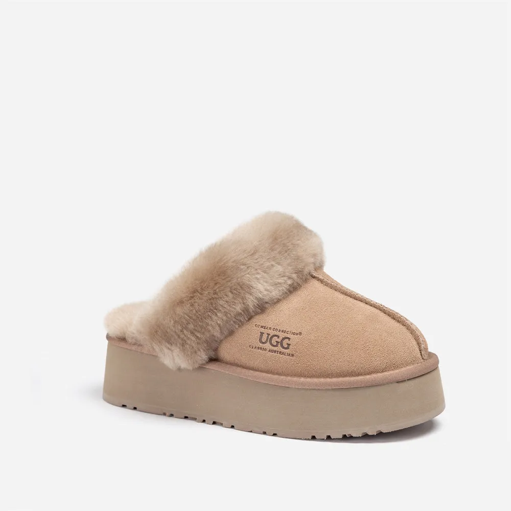 Ugg Platform Slipper (Elastic Logo & Wool Strap) 4.5cm (Detachable Feature)(Water Resistant)