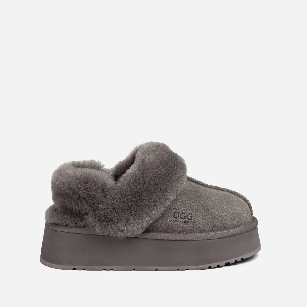 Ugg Platform Slipper (Elastic Logo & Wool Strap) 4.5cm (Detachable Feature)(Water Resistant)