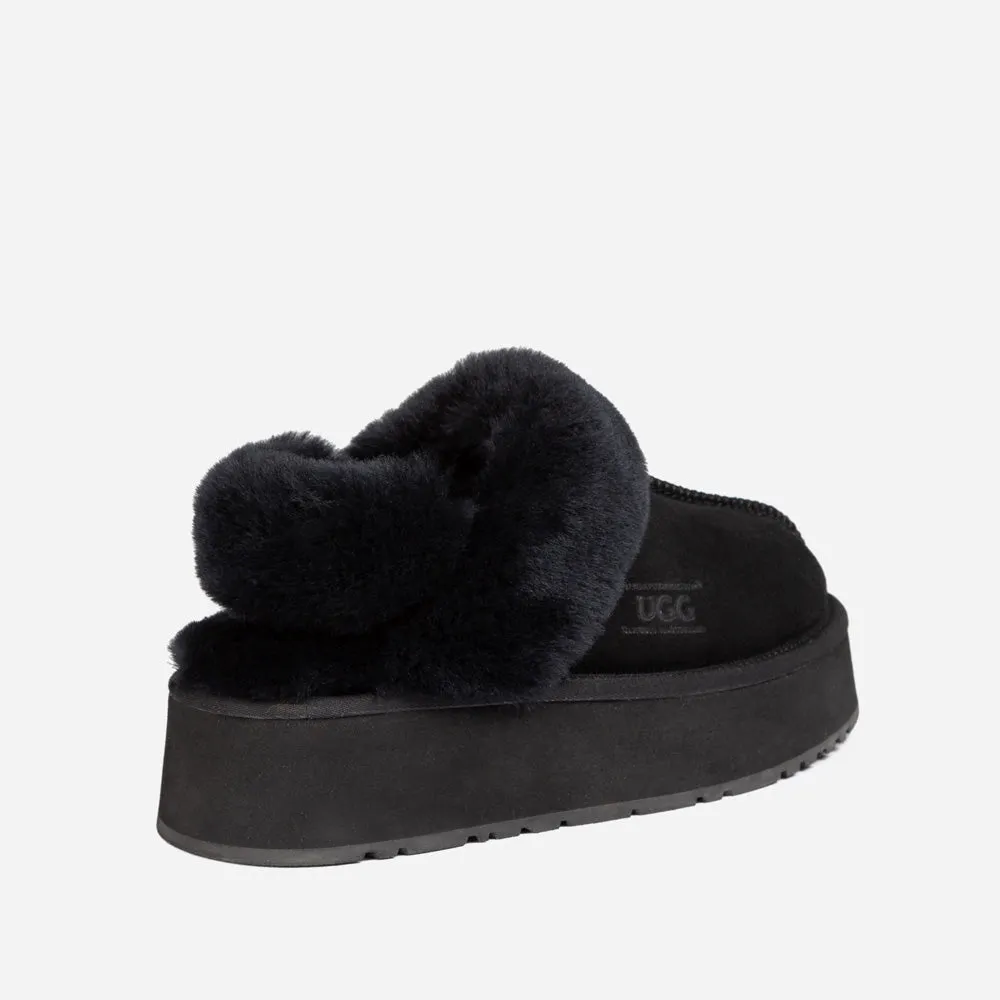 Ugg Platform Slipper (Elastic Logo & Wool Strap) 4.5cm (Detachable Feature)(Water Resistant)