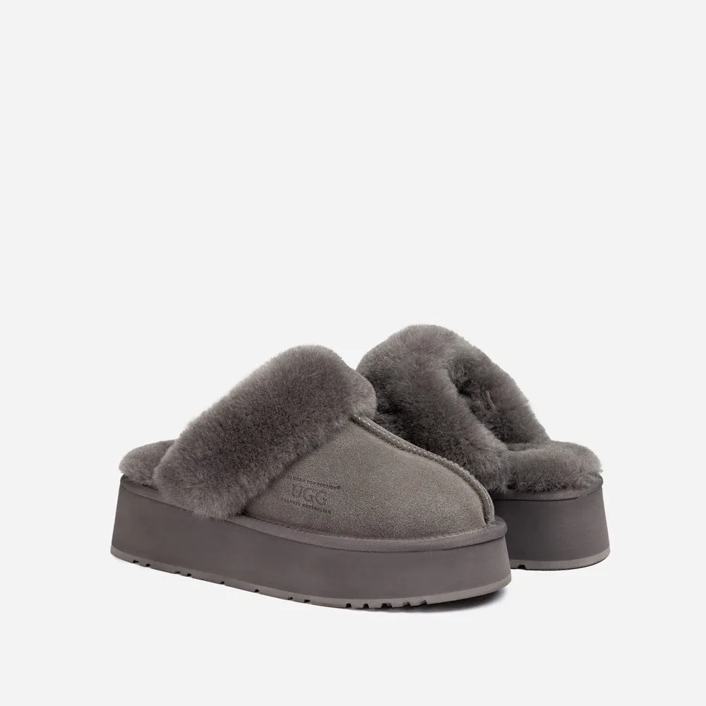 Ugg Platform Slipper (Elastic Logo & Wool Strap) 4.5cm (Detachable Feature)(Water Resistant)