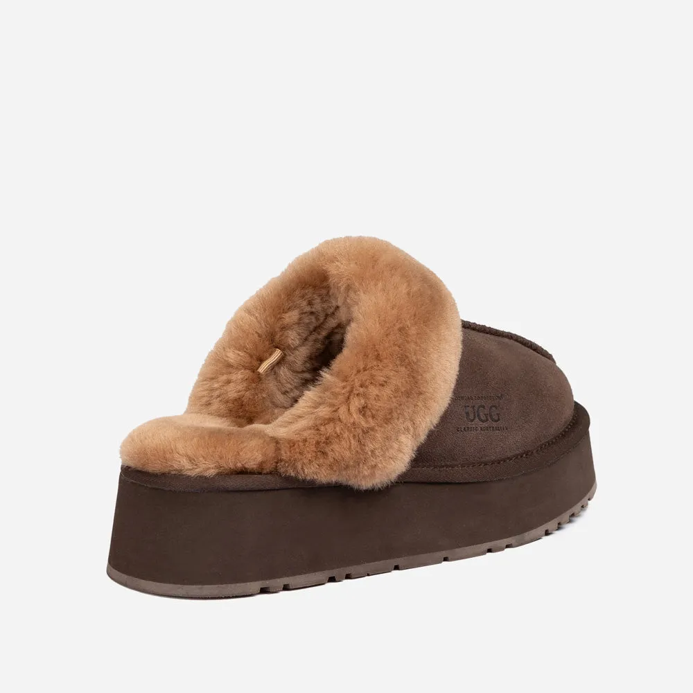 Ugg Platform Slipper (Elastic Logo & Wool Strap) 4.5cm (Detachable Feature)(Water Resistant)