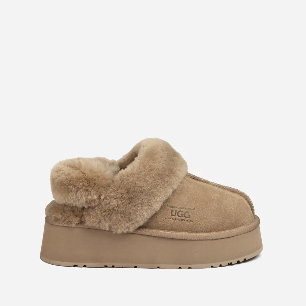 Ugg Platform Slipper (Elastic Logo & Wool Strap) 4.5cm (Detachable Feature)(Water Resistant)