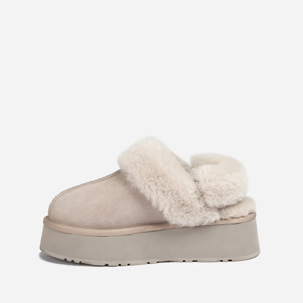 Ugg Platform Slipper (Elastic Logo & Wool Strap) 4.5cm (Detachable Feature)(Water Resistant)