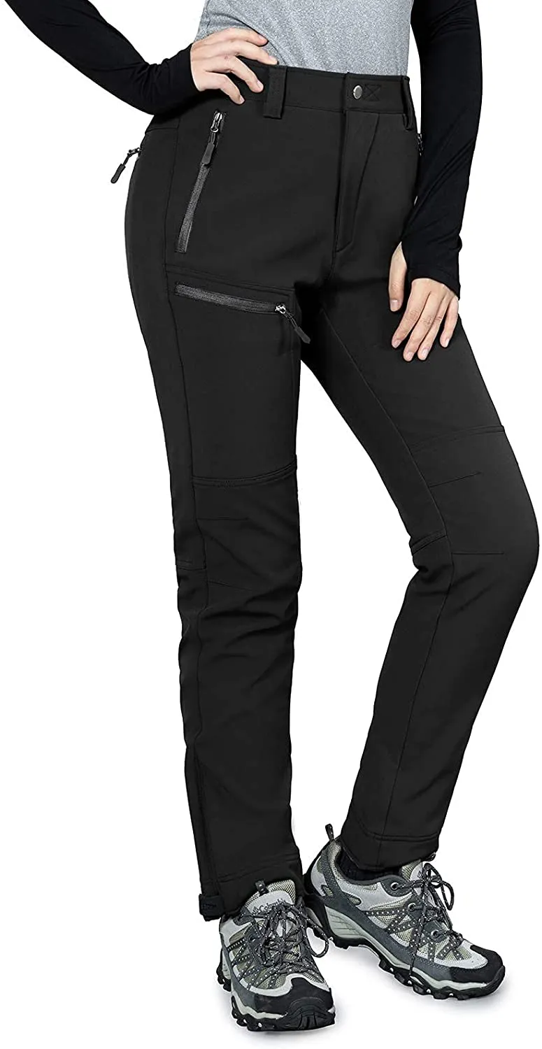 Vzteek Damen-Softshellhose-Thermohose-Wanderhose-Skihose-Wasserdicht-Winter-Warm-Gefüttert Regenhose Trekkinghose Kletterhose Outdoor Hosen für Damen 4 Reißverschlusstaschen