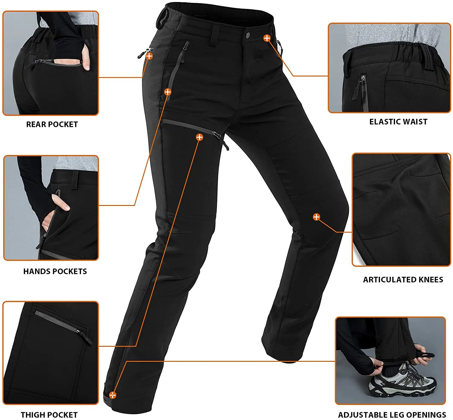 Vzteek Damen-Softshellhose-Thermohose-Wanderhose-Skihose-Wasserdicht-Winter-Warm-Gefüttert Regenhose Trekkinghose Kletterhose Outdoor Hosen für Damen 4 Reißverschlusstaschen